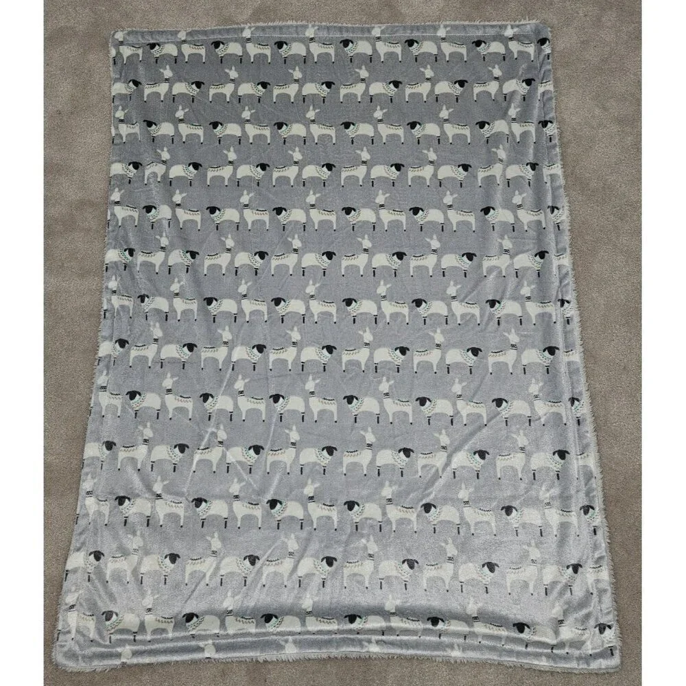 HB Hudson Baby Blanket Gray White Sheep Lamb Alpaca SOFT Fleece 30